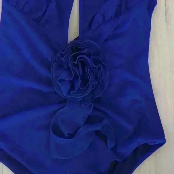 ZARA | Women's Royal Blue Flower Tie Ruffled Halter Bodysuit - Picture 5 of 8